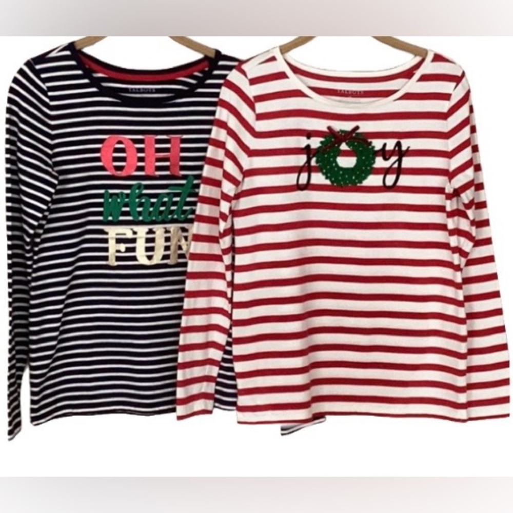 Talbots Christmas Cotton Long Sleeve Tees Bundle of 2 Size XS Whimsical Holiday